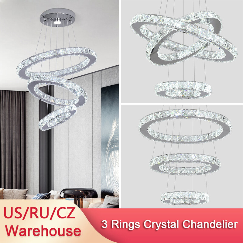 Luxury Rings Chandeliers For Dining Room Stainless Steel Mordern Home Decor Hanging Lighting Ceiling Chandeliers Lustre Pendant