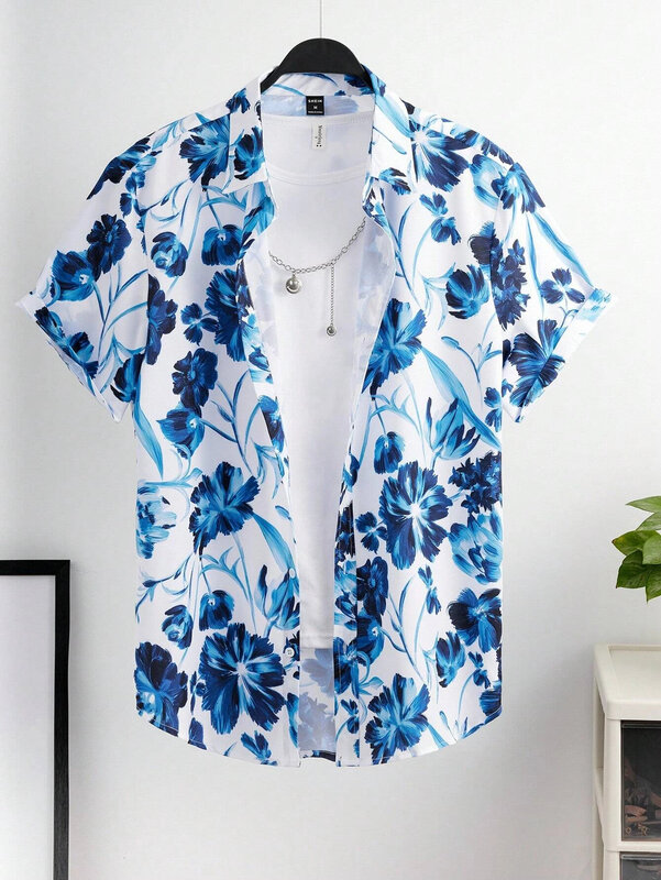 اطلع عليه بتاريخ 03 ديسمبر 2013. Hawaiian Gradient Floral Print Pattern Men's Short Sleeve Shirt Fashionable Seside Beach Lapel Top