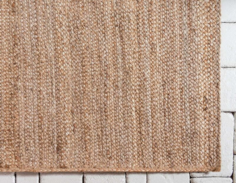 100% Jute Area Rug 9 x 12 Feet- Rectangle Natural Fibers- Braided Design Hand Woven Natural Carpet - Home Decor