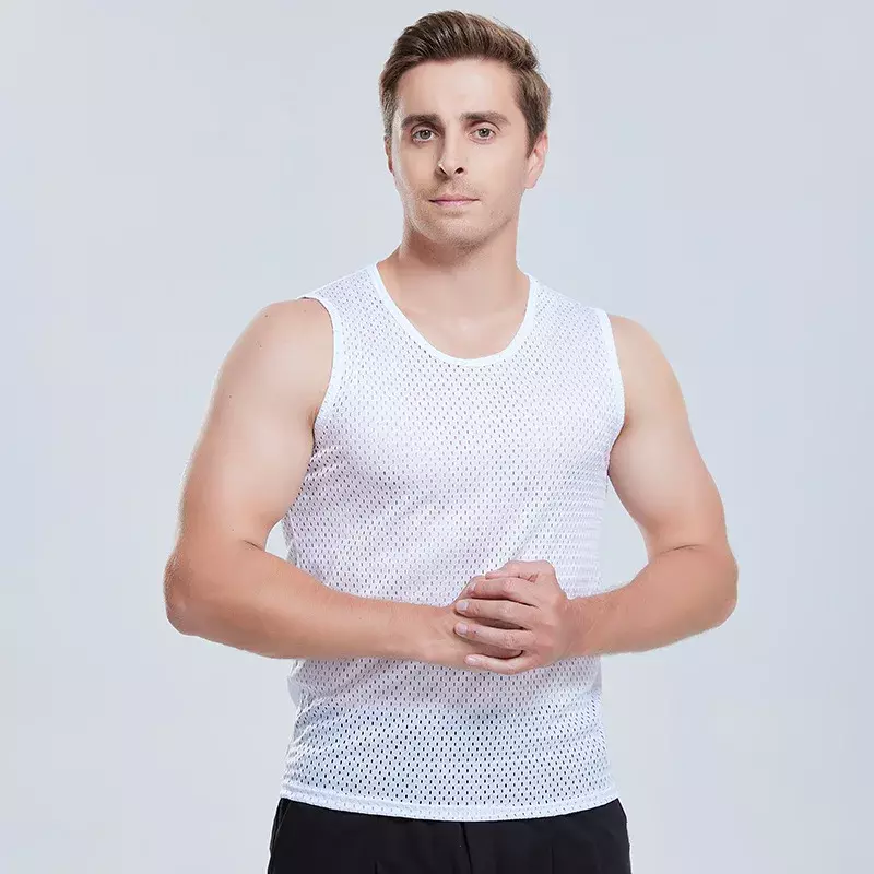 4XL Men Ice Silk Tank Tops Underwear Mens Vest Undershirt Mesh Holes Shirts Male Workout Sleeveless Breathable Singlets T-Shirt