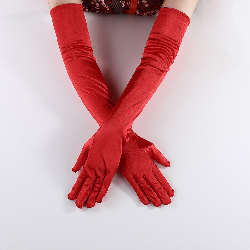 Перчатки женские эластичные атласные, элегантные мягкие Вечерние перчатки для свадьбы, выпускного вечера, одноразмерные розовые, 55 см