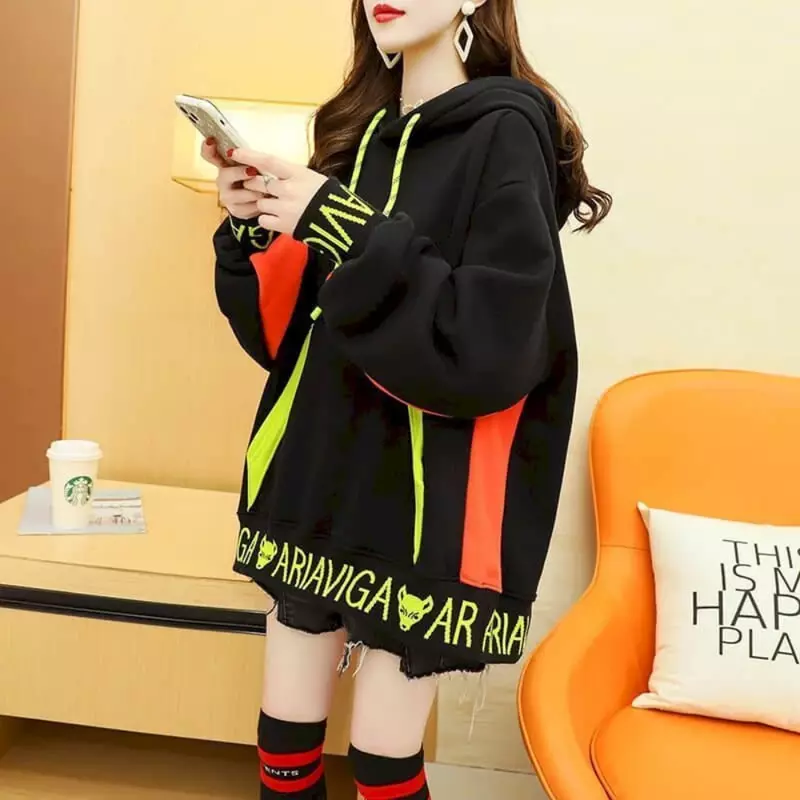 Sudadera de felpa holgada gruesa para mujer, sudaderas con capucha de longitud media, estilo coreano, Tops Kawaii, invierno y primavera