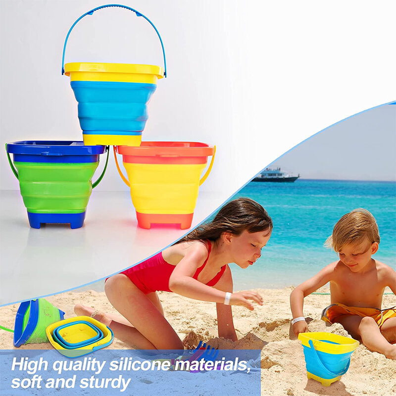 Brinquedos de praia dobráveis para crianças, brinquedo de areia, acessórios para bebês, jogos infantis, balde de armazenamento, verão