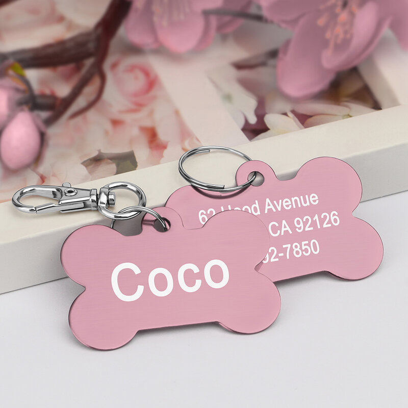 Personalized Dogs Cats ID Tag Custom Alloy Bone Puppy Kitten Collar Accessories Anti-lost Pet Name Tags for Small Large Dog Cat