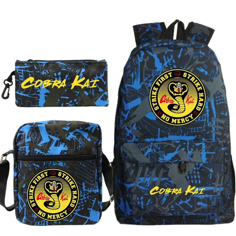 Mochila de impressão Cobra Kai Mochila para alunos do ensino primário e médio Mochila leve, bolsa de ombro para meninos e meninas, 3 peças