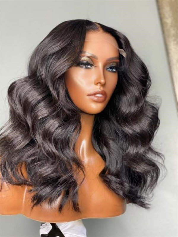 Soft 26“ Natural Black Glueless Long 180Density Body Wave Deep Lace Front Wig For Women BabyHair Preplucked Heat Resistant Daily