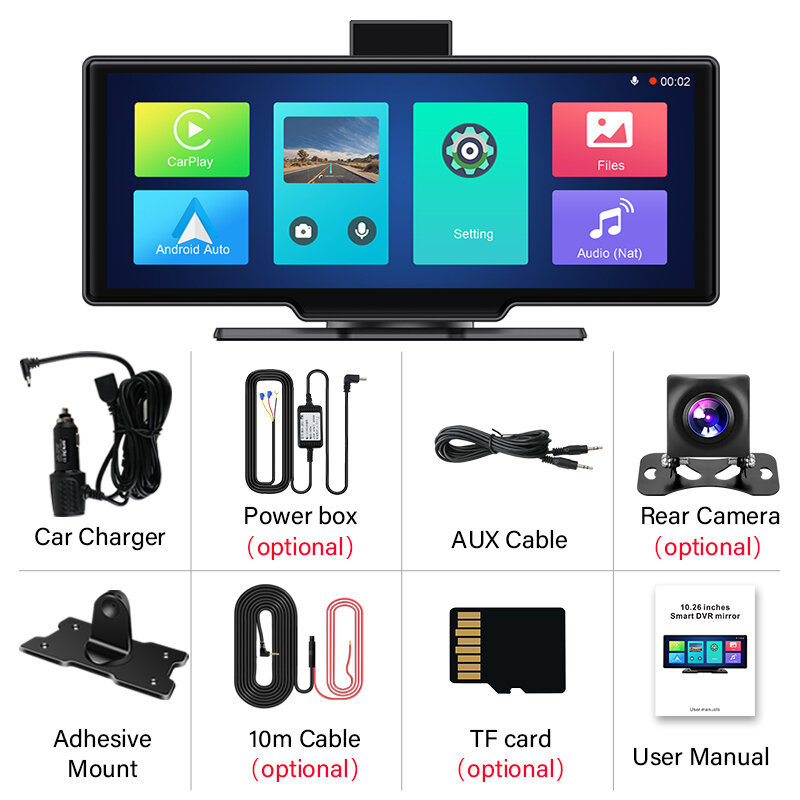 Retrovisor Camera Dashboard Video Recorder, 10.26 "Dash Cam, ADAS Mirror Link, Android, Automático, DVR do carro, 5G, WiFi, navegação GPS