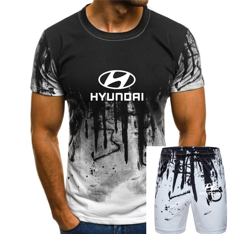 Camiseta con estampado de logotipo de coche Hyundai para hombre, tops de verano, algodón de alta calidad, cuello redondo, manga corta, gradiente, informal