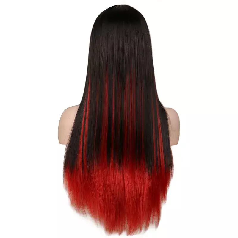 Long Straight Cosplay Wig Women Costume Party Black Red Ombre Heat Resistant Synthetic Hair Wigs