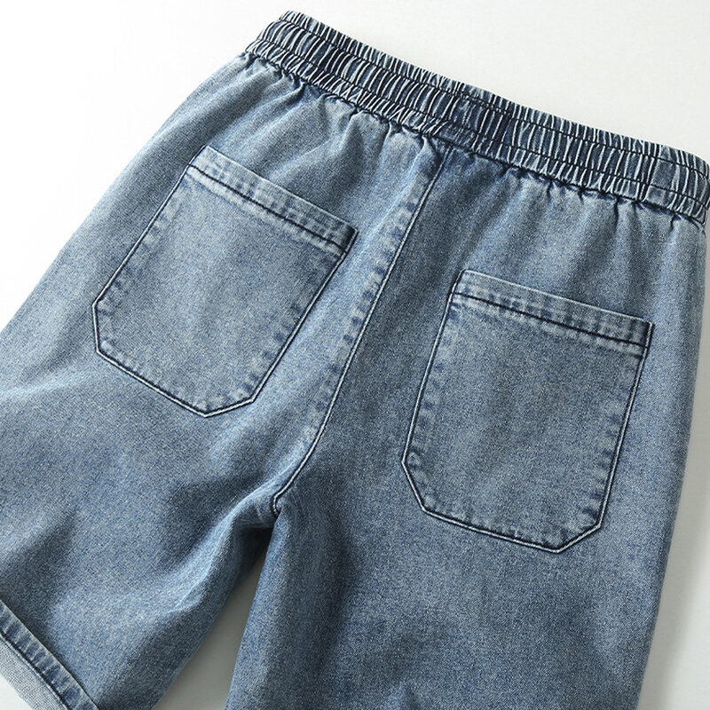 سراويل جينز كاجوال للرجال ، جينز أزرق ، خصر مرن ، أحادي اللون ، سراويل قصيرة للذكور ، موضة الصيف