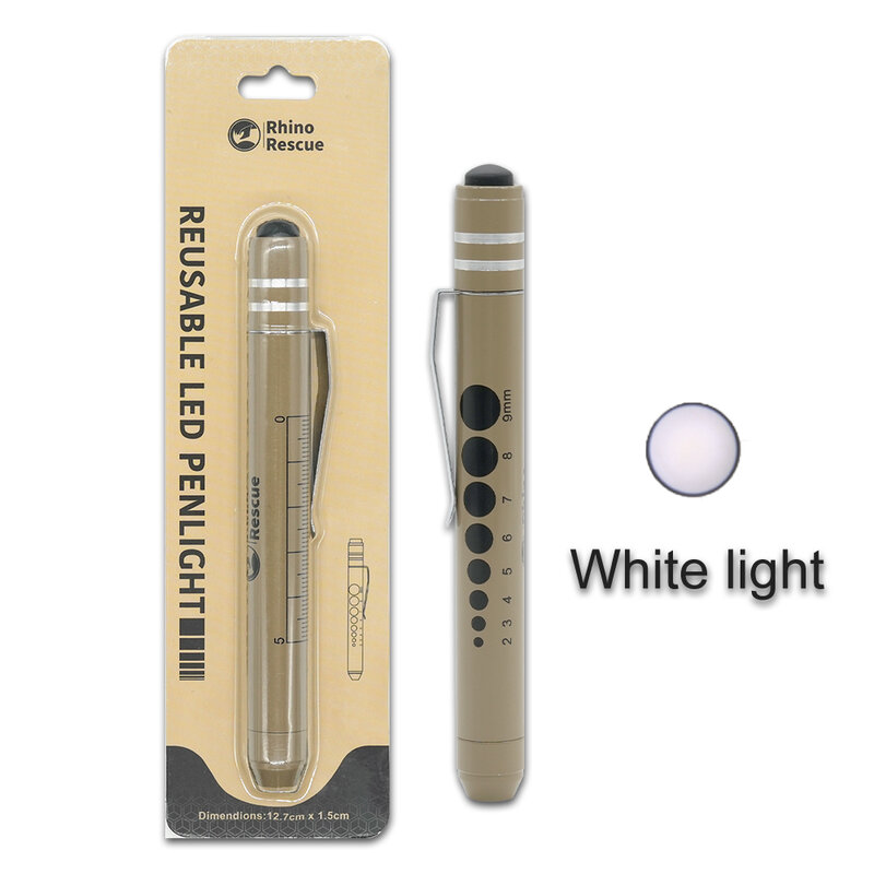 2 count,Rhino Rescue LED Penlight Nurse Medical Pen Light With Pupil Gauge and Ruler for Nursing Doctors without Batteries