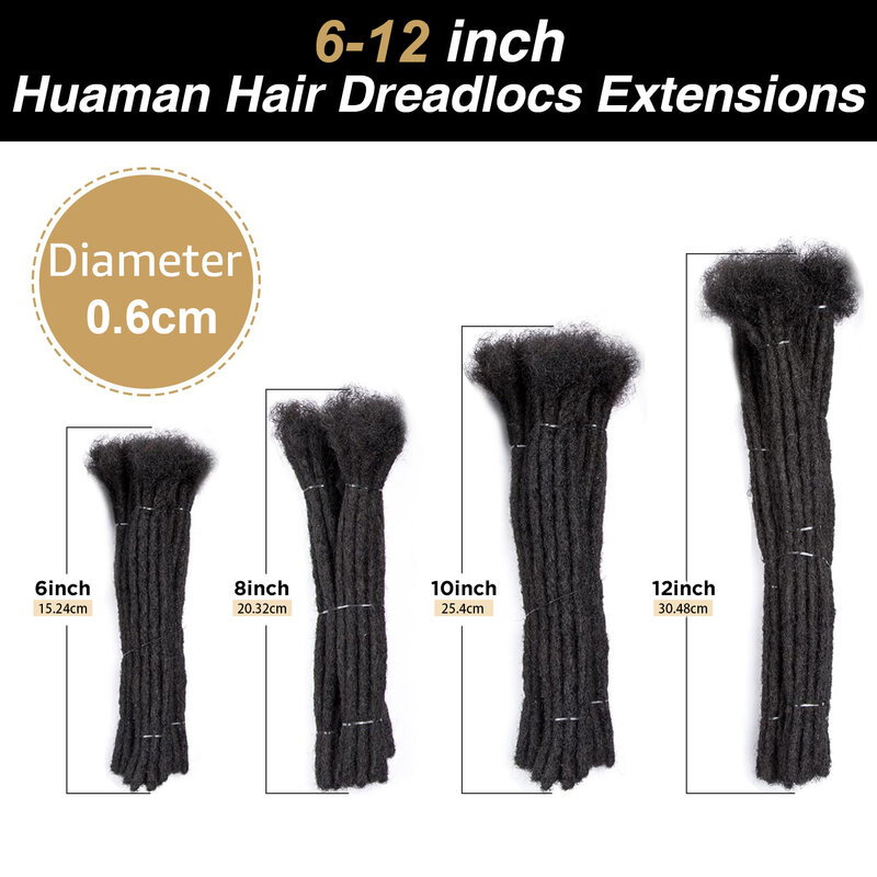 Extensions de cheveux humains dreadlock pour hommes, femmes et enfants, faites à la main en continu, mèches de cheveux humains, 10 brins