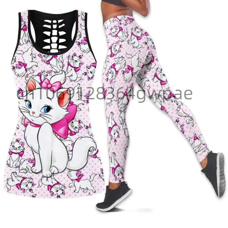 Cheshire Cat damski podkoszulek z wycięciem legginsy zestaw do jogi letnie legginsy fitness dres Disney Hollow Tank Top legginsy zestaw