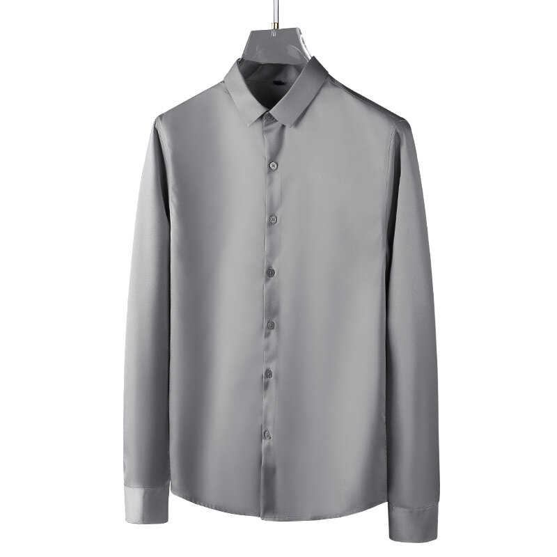 Wysokiej jakości koszula męska z długim rękawem, luksusowa, odporna na zmarszczki, nieżelazna, jednokolorowe, casualowe, lodowy jedwab popelinowe koszule 6XL