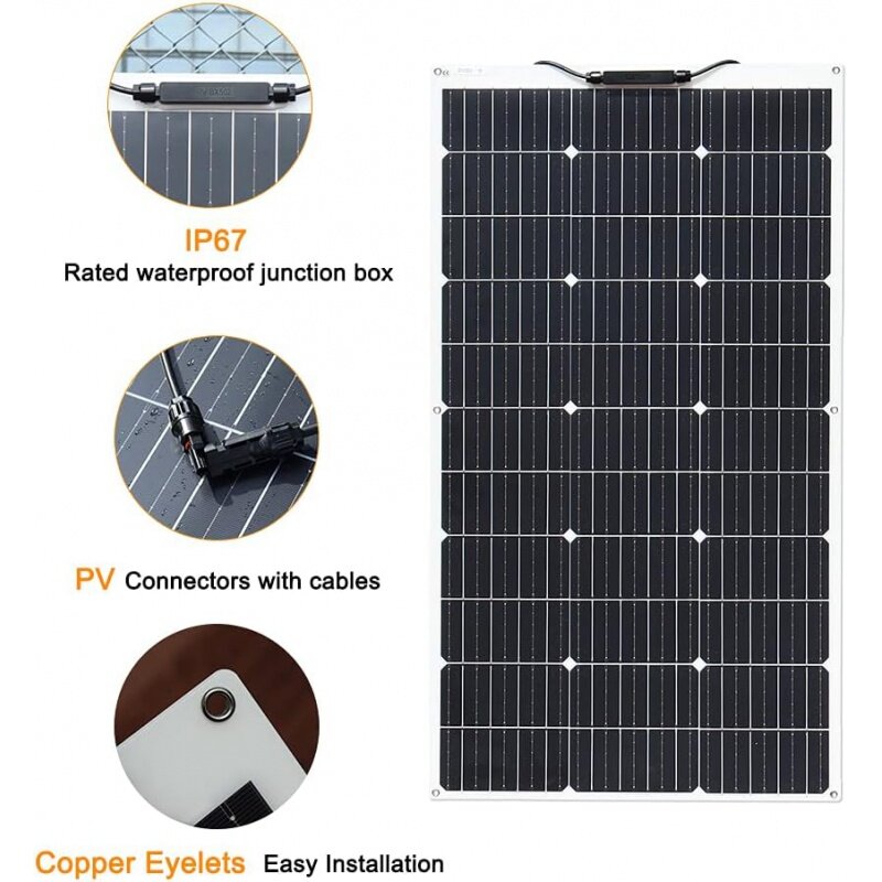 XINPU GUANG 태양 전지 패널 시스템 키트, 유연한 태양 전지 패널 단결정 배터리 충전기, 익스텐션 케이블, 20A C, 12V, 200W, 100W