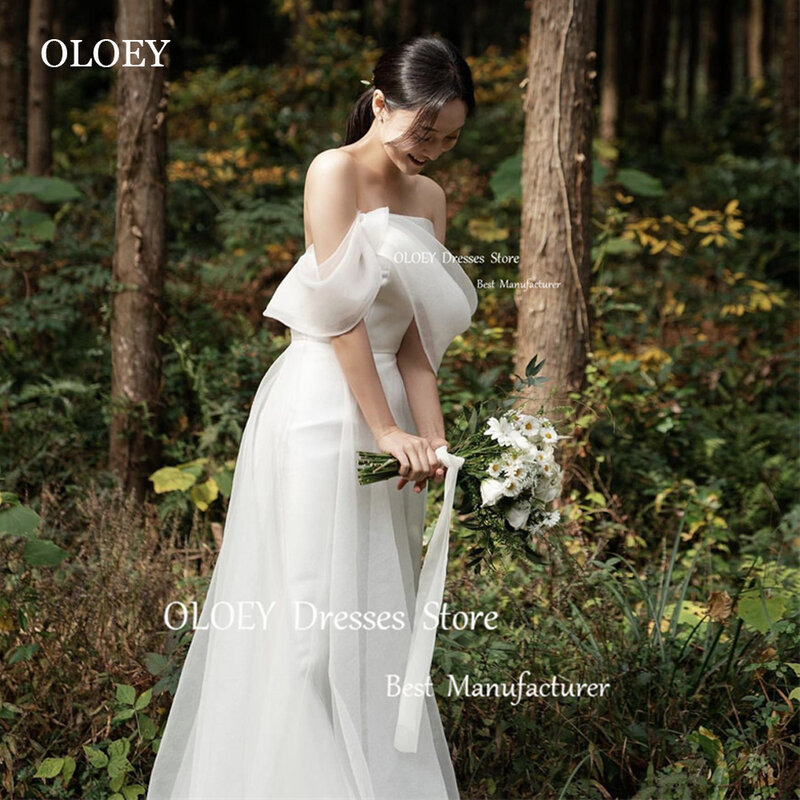 OLOEY gaun pernikahan A Line Organza, gaun pengantin tanpa lengan bahu panjang lantai Mariage polos wanita Korea 2023
