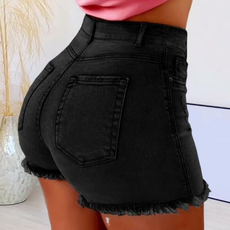 Pantalones cortos informales de cintura alta para mujer, Shorts Retro desgastados de cintura alta, diseño de realce de glúteos, bolsillos laterales para mujer