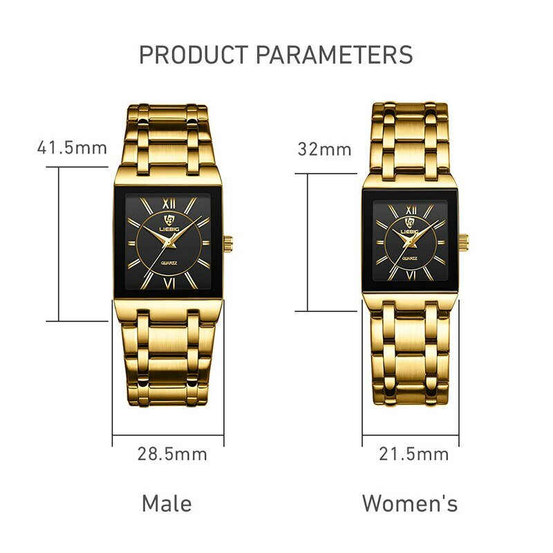 Liebbesar jam tangan kuarsa emas, untuk wanita gadis pria tahan air 30m jam tangan wanita pria