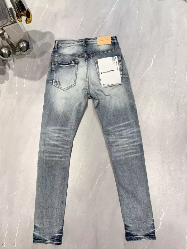 Fioletowe markowe dżinsy spodnie dżinsowe z modą wysokiej jakości naprawa niskie podwyższenie naszywki jeansowe 1:1 spodnie w rozmiarze 28-40