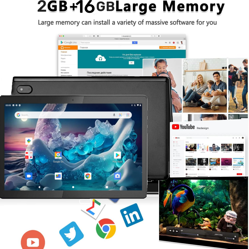 Tablet Android 10 10.1 inci D1019, Tablet PC RAM 2GB DDR ROM 16GB CPU A133 Quad Core Baterai tipe-c kamera ganda 5000mAh