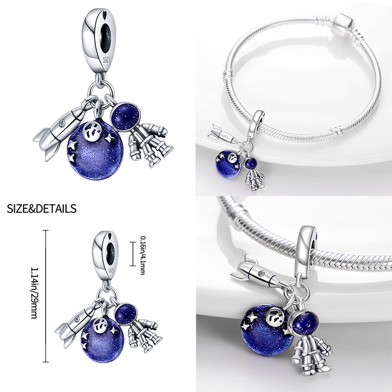 Fit Pandora 925 bracciali originali 925 argento blu astronauta aereo viaggio Charms perline pendenti per le donne moda gioielli fai da te
