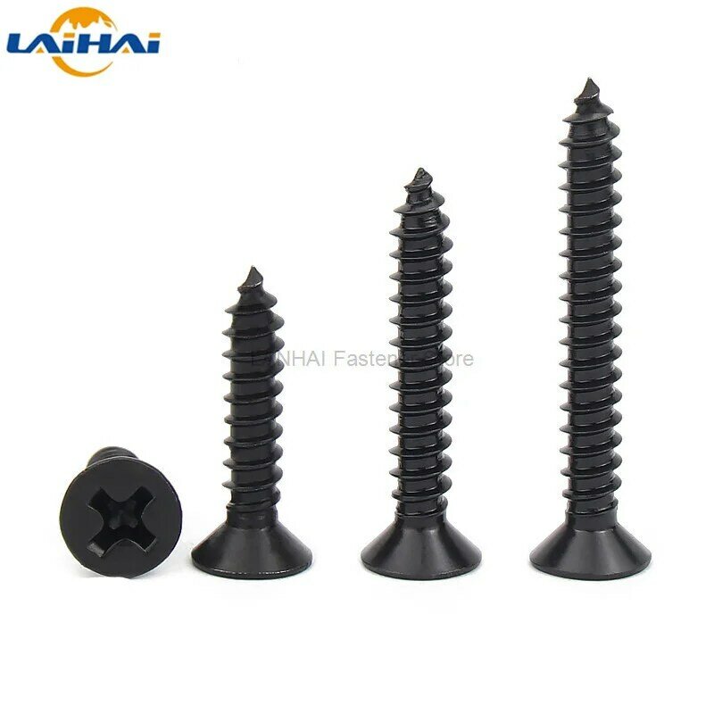 200pcs M2 M2.6 M3 Golden Silver Bronze Black Length 4-16mm 4 Color Steel Phillips Flat Countersunk Head Self-tapping Wood Screw