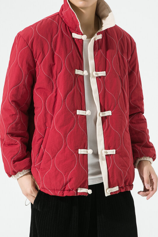 2022 Men Cotton-Padded Jacket Winter Corduroy Patchwork Ancient Style Parkas Male Retro Tang Suit Hanfu Harajuku Overcoats M-5XL