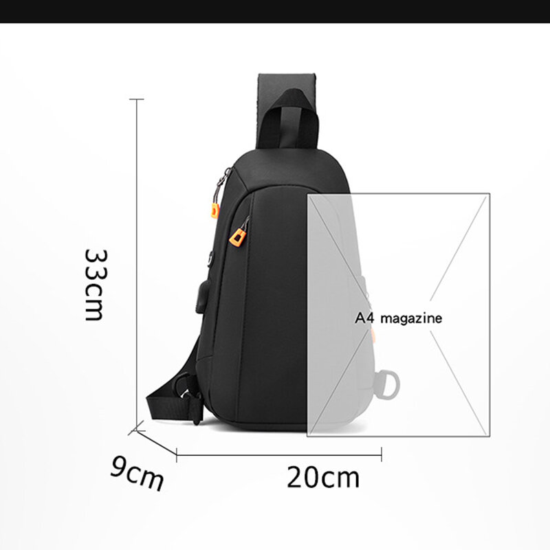 Waterproof Chest Bag Men Casual Shoulder Crossbody USB Charging Chest Pack