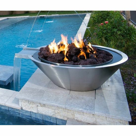 Fontaine d'eau de feu en acier corten ylène pour jardin, caractéristiques de feu extérieur