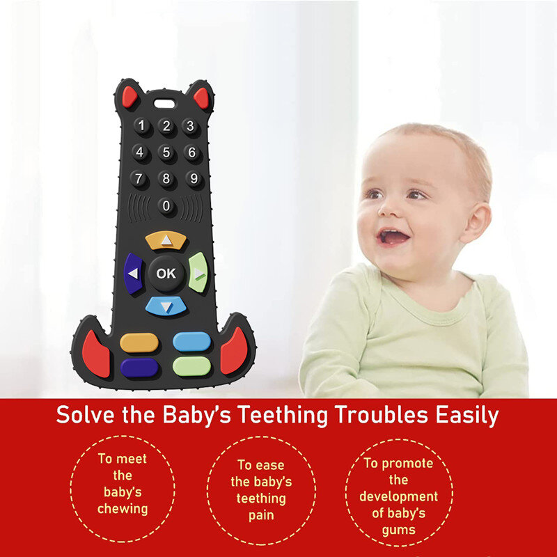 Juguetes de dentición de silicona para bebés, mordedor con forma de Control remoto, juguete sensorial para aliviar los dientes, 6 a 12 meses