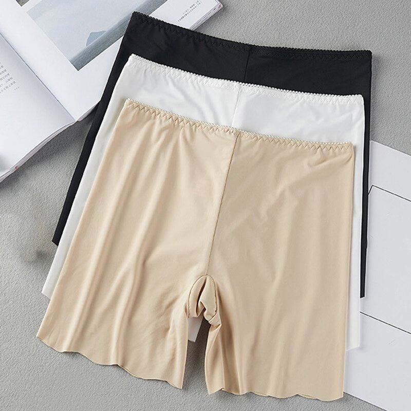 Letnie damskie gładki jedwab bezpieczeństwa krótkie spodnie z wysokim stanem letnie bielizna przewiewna anty-tarcia pod spódnicą bokserki damskie