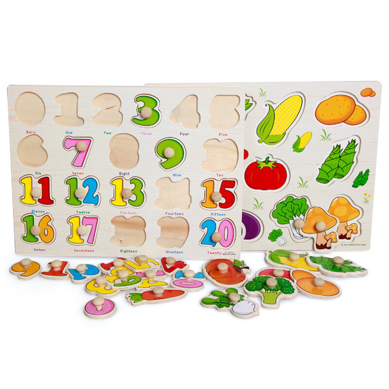 Rompecabezas de uñas de madera con patrón de dibujos animados, tablero de agarre manual, juguete educativo temprano para niños