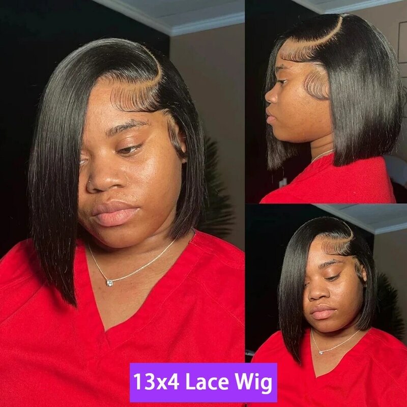 Wig BOB pendek rambut manusia keriting 13x4 Wig renda transparan 4x4 gelombang dalam Wig renda depan Remy untuk wanita Wig renda