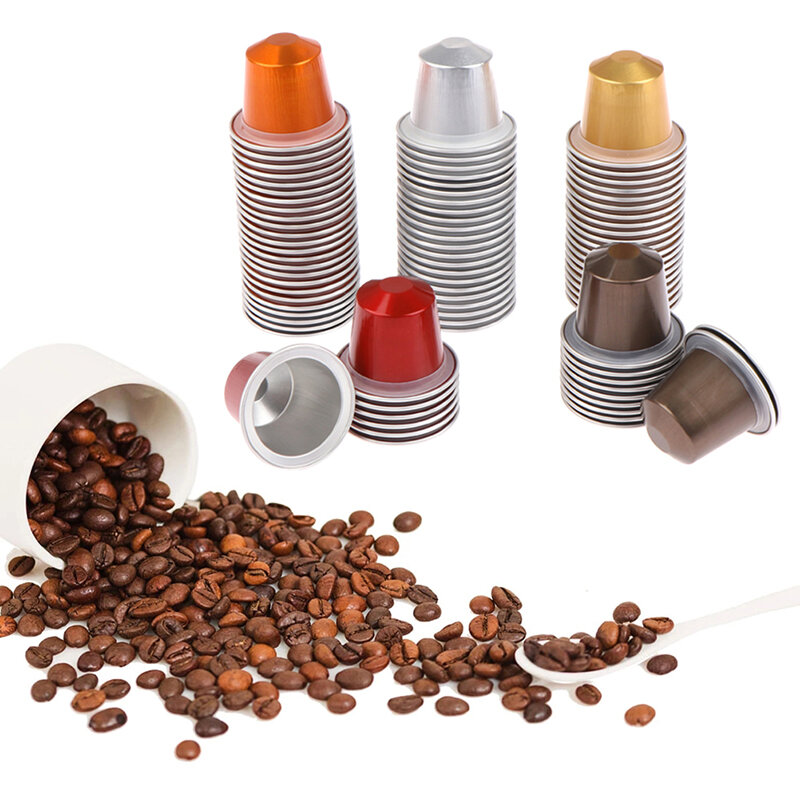 Cápsulas de café Nespresso reutilizáveis com tampas, Folha de alumínio vazia, Vagens descartáveis, Cafeteira, 10pcs por conjunto
