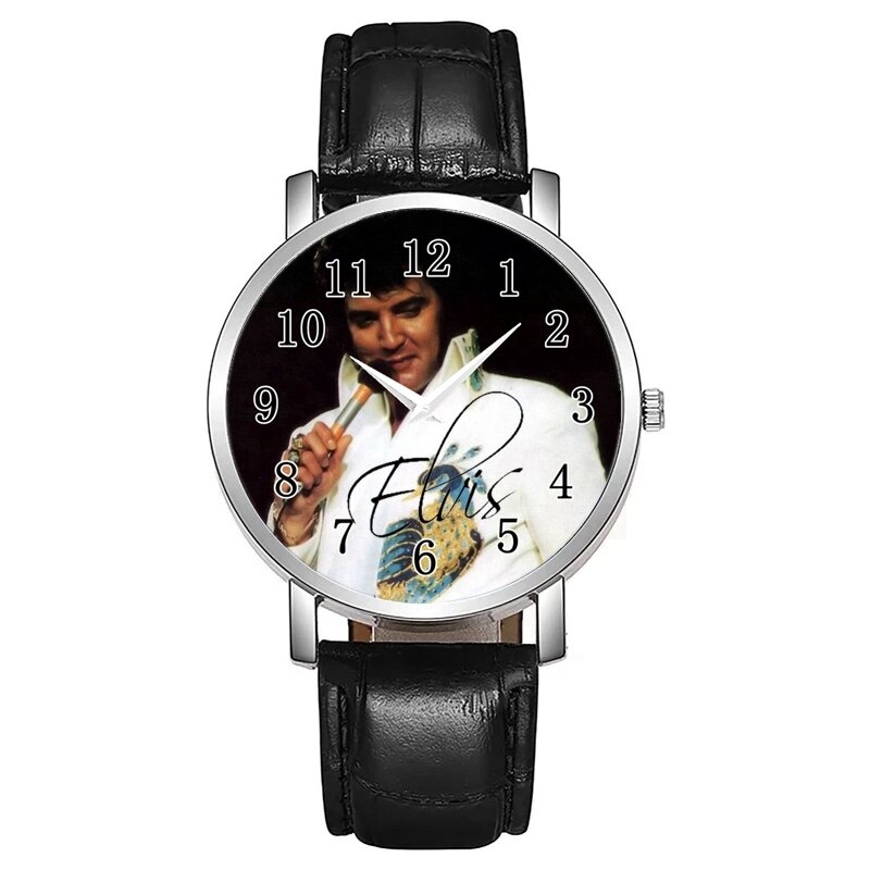 Jam tangan wanita Elvis, arloji kulit hitam Quartz Digital