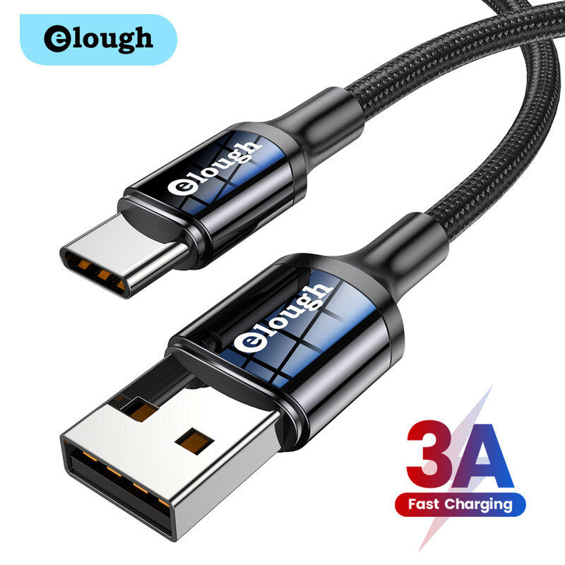 Elough 3A USB C كابل نوع C كابل شحن سريع سلك USB-C شاحن بيانات الحبل لسامسونج شاومي هواوي Realme