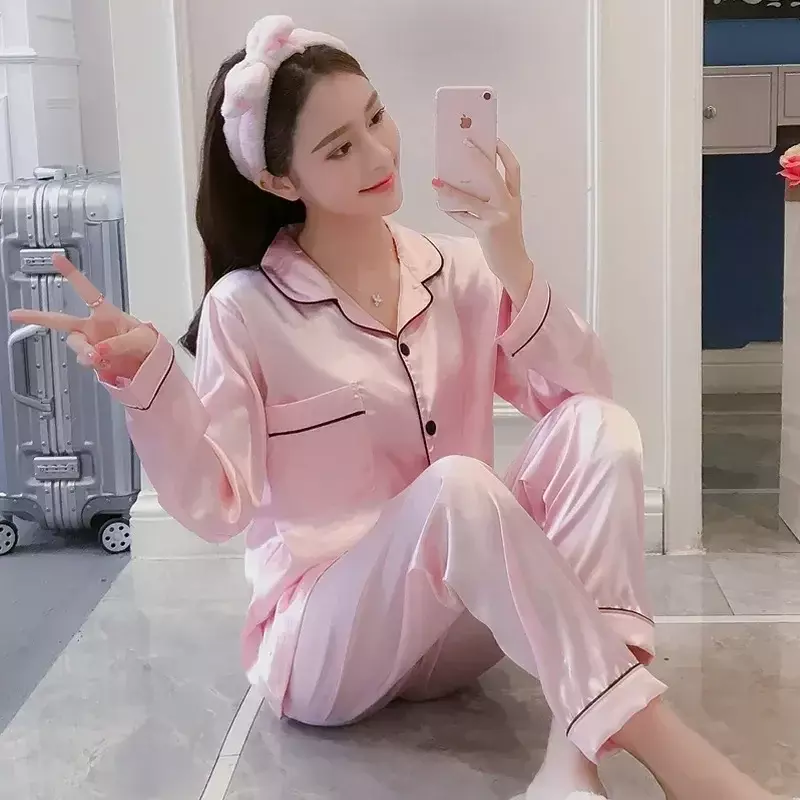 Пижама длинная Пижама для лета 2023 года большого размера одежда атласная одежда для сна домашняя Ночная рубашка Женский Шелковый пижамный комплект