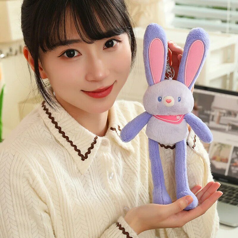 Mainan mewah kelinci telinga panjang imut 30CM boneka kelinci dapat ditarik lucu lembut dekorasi kamar Kawaii hadiah ulang tahun
