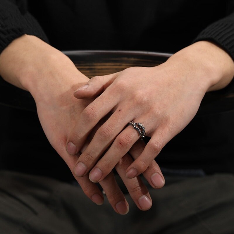 Cincin pasangan duri tidak beraturan, mode Punk, cincin jari bisa disesuaikan kepribadian Hip-hop Retro, hadiah perhiasan untuk pria wanita