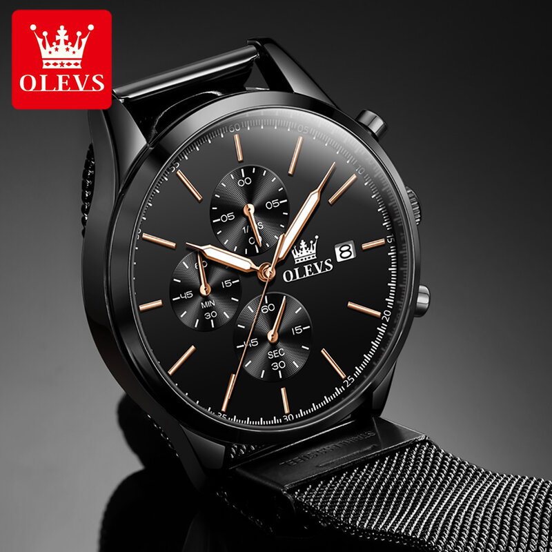 OLEVS-Montre à quartz chronographe en acier inoxydable pour homme, montres étanches, date de luxe, nouvelle mode