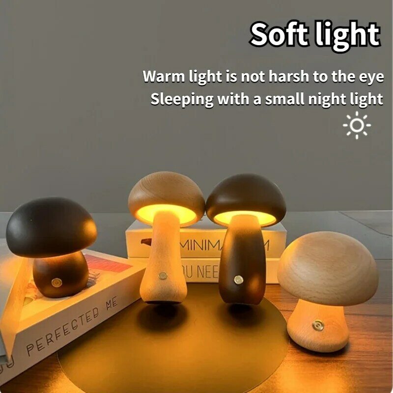 LED Cute Mushroom Light USB Rechargeable Touch Bedside Decorative Desk Light Bedroom Children's Room Sleep Night Light