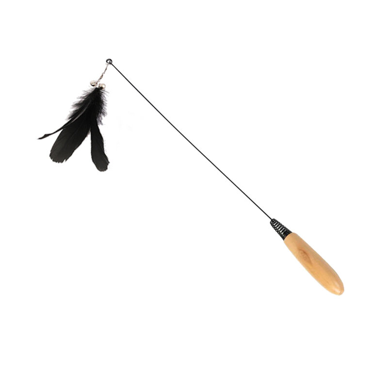 Cat Toy Cat Stick Natural Feather with Solid Wood Handle and Steel Wire Combination Cat Stick