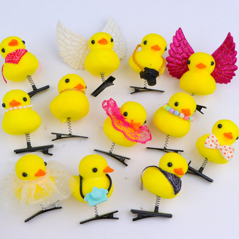 10/20/50/100 sztuk/partia kreskówka śmieszne DIY kaczodziobki klips dla dzieci 3D mała żółta kaczka dziewczynka szpilki do włosów akcesoria na przyjęcia prezenty