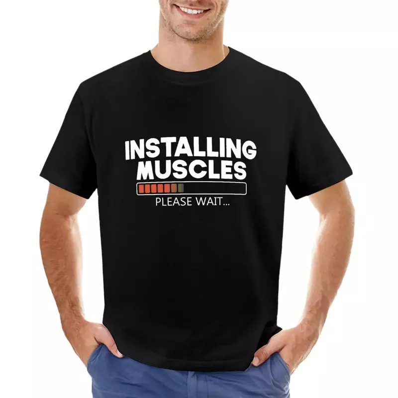 T-shirt à séchage rapide pour homme, t-shirt grande taille, installation de muscles, veuillez attendre, médicaments