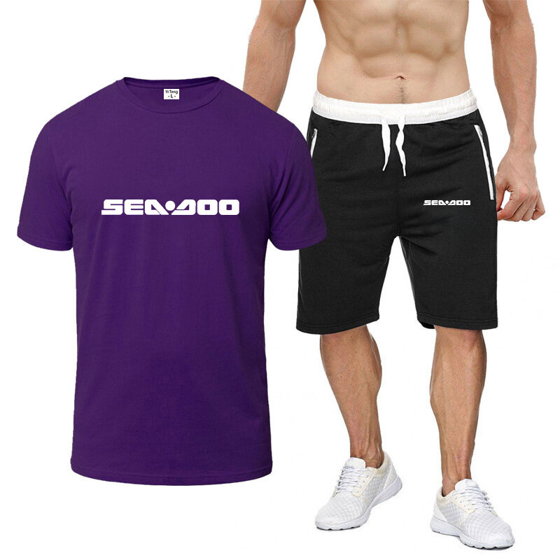 Sea Doo Seadoo Moto Printed Summer Fashion Men's Suit Sportswear Tracksuit Sports Suit Short Sleeve T-Shirt Shorts 2 Piece Set