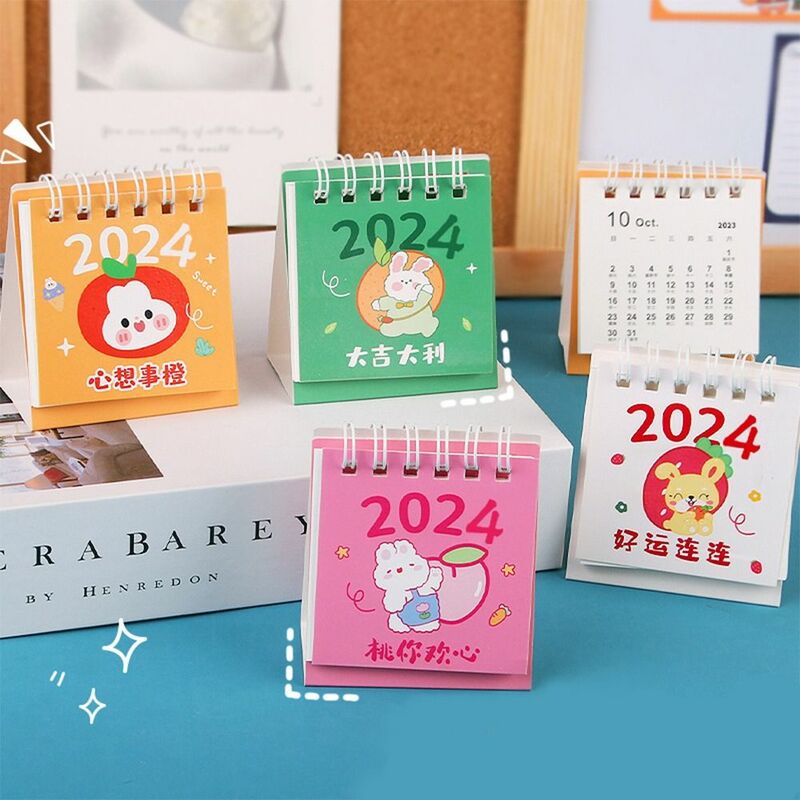 ウサギのパターンのデスクトップ紙カレンダー、書き込み可能なミニスケジュールプランナー、オフィス、毎日、年間、juy、2023-装飾メンバー2024
