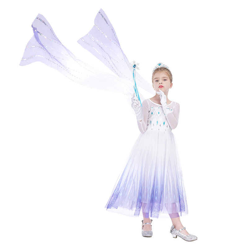 Disney Frozen 2 Princess Dress feminino, Malha, Elsa, Rainha da Neve, Cosplay Outfit, Birthday Party, Roupa infantil, 2-12 anos, 2024