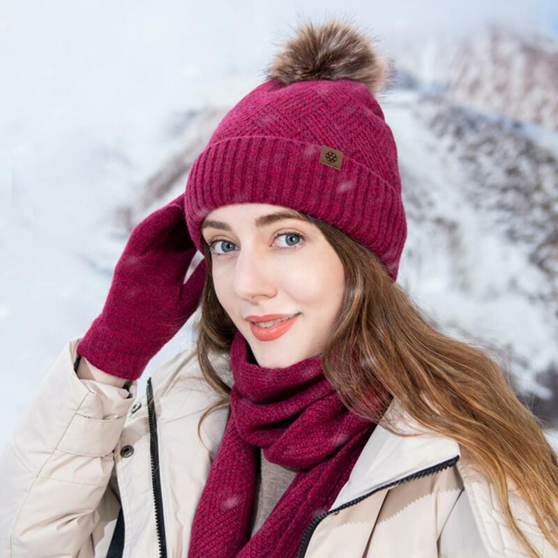 Set di guanti per sciarpa con cappello di lana da donna Set di guanti per sciarpa con cappello lavorato a maglia invernale da donna Set di guanti in morbida misto lana a prova di freddo per le donne