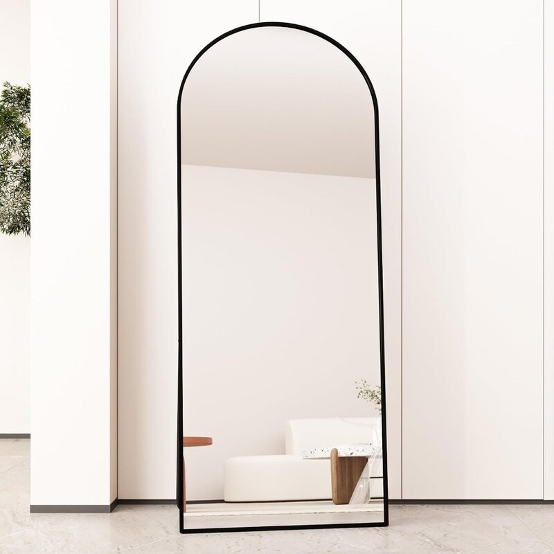 Изогнутое полноразмерное зеркало, зеркало для пола с подвесным наклоном, настенное туалетное зеркало для спальни с черной рамкой из алюминиевого сплава
