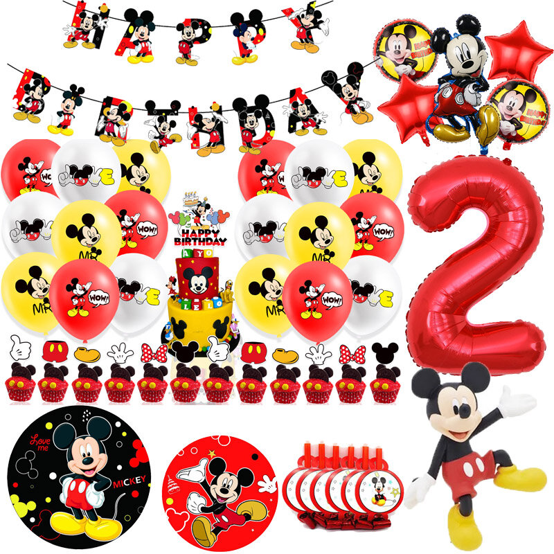 Decoração do tema Mickey Mouse para crianças, talheres descartáveis, banner, copos, pingente, balões, chuveiro de bebê, suprimentos para festas de aniversário